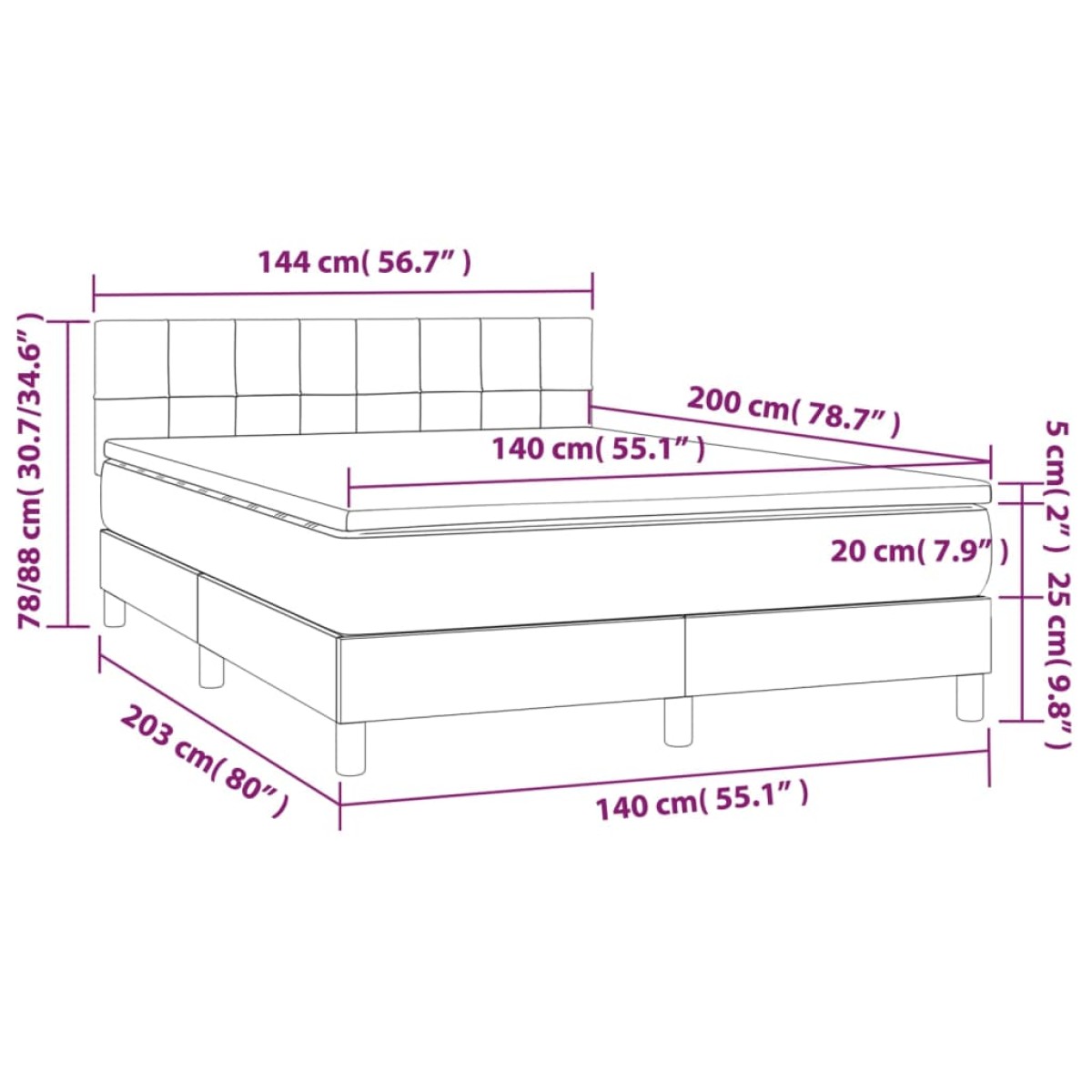 vidaXL Κρεβάτι Boxspring με Στρώμα Σκούρο Γκρι 140x200 εκ. Βελούδινο