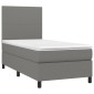 vidaXL Κρεβάτι Boxspring με Στρώμα Σκούρο Γκρι 90x190 εκ. Υφασμάτινο