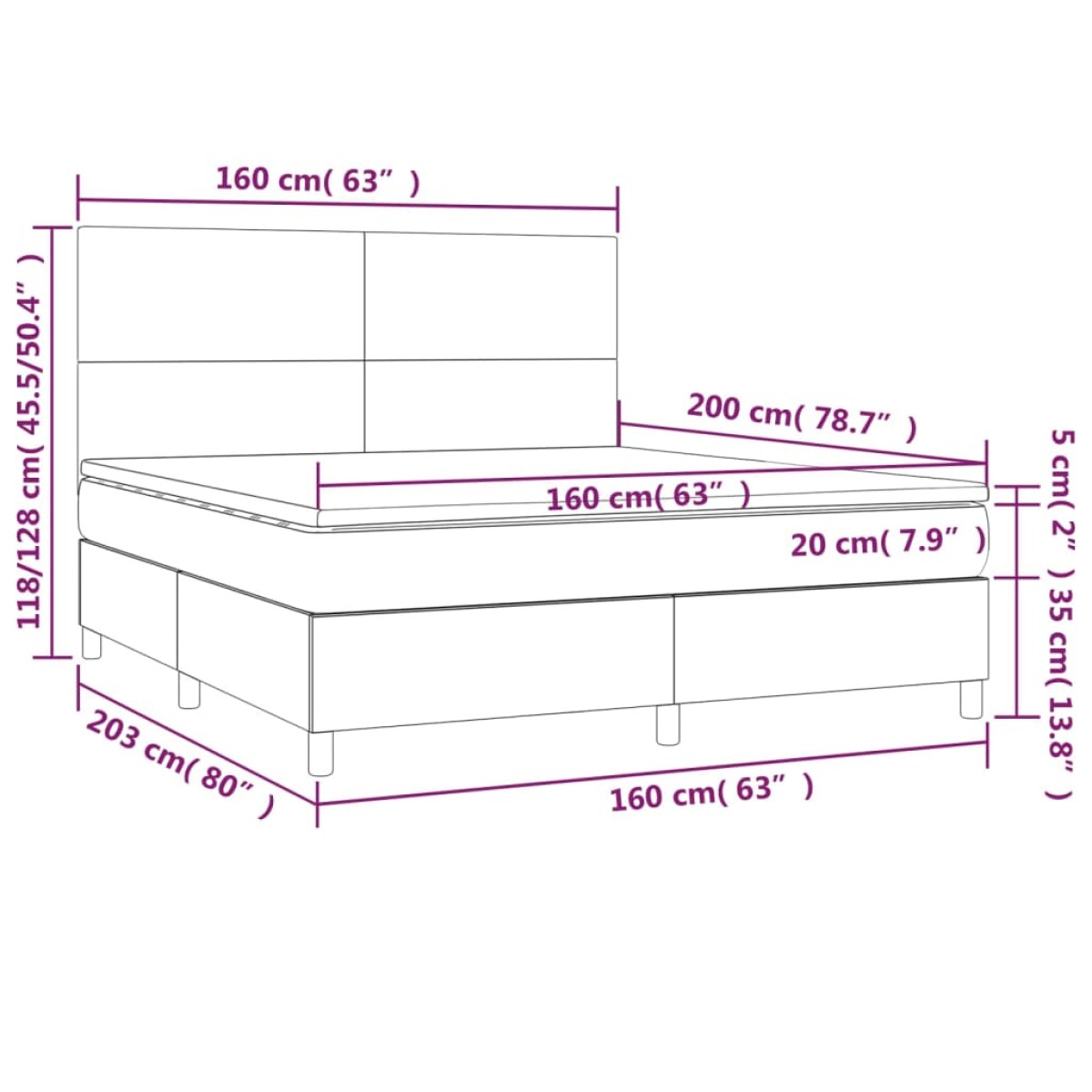 vidaXL Κρεβάτι Boxspring με Στρώμα Σκούρο Γκρι 160x200 εκ Υφασμάτινο