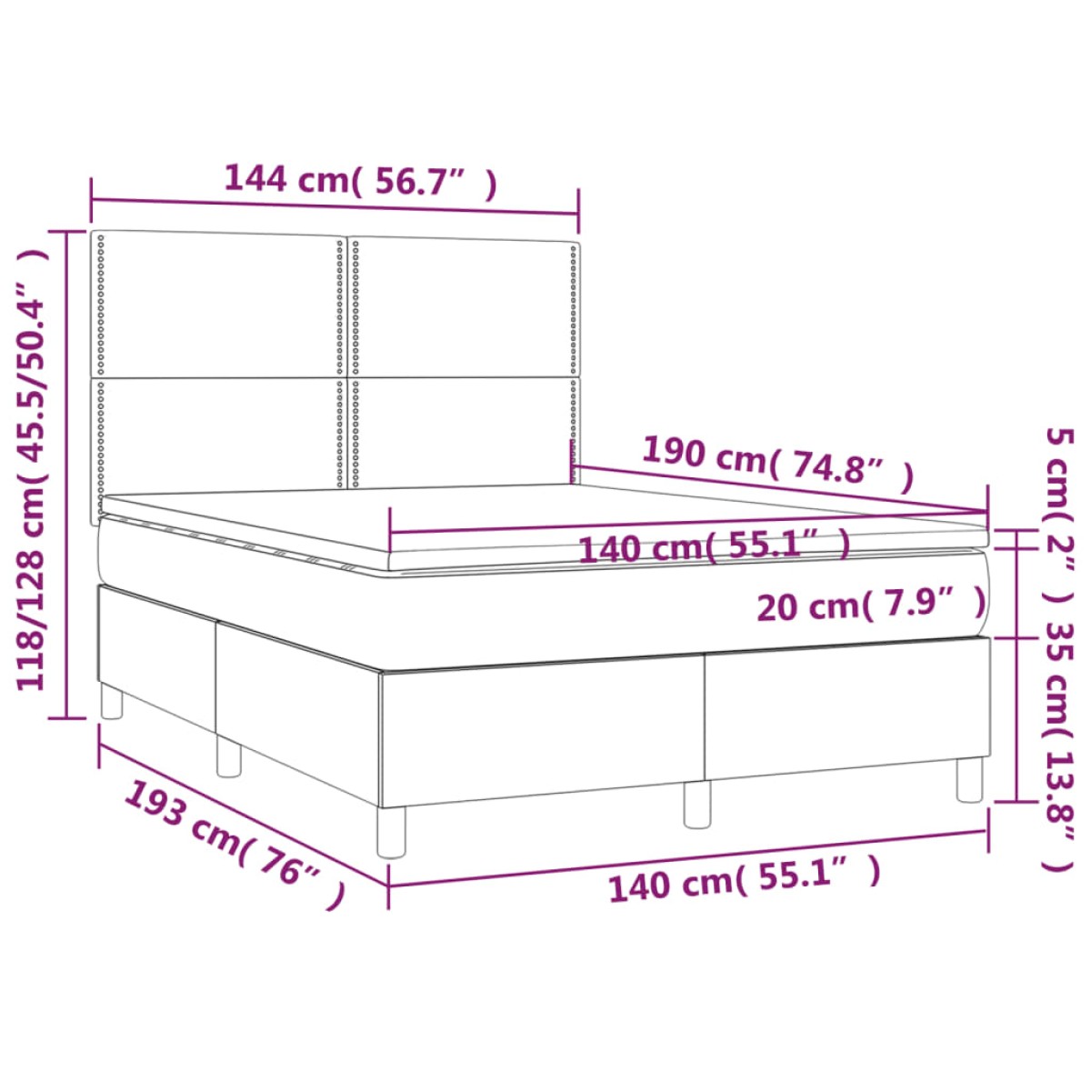 vidaXL Κρεβάτι Boxspring με Στρώμα Ανοιχτό Γκρι 140x190 εκ. Υφασμάτινο