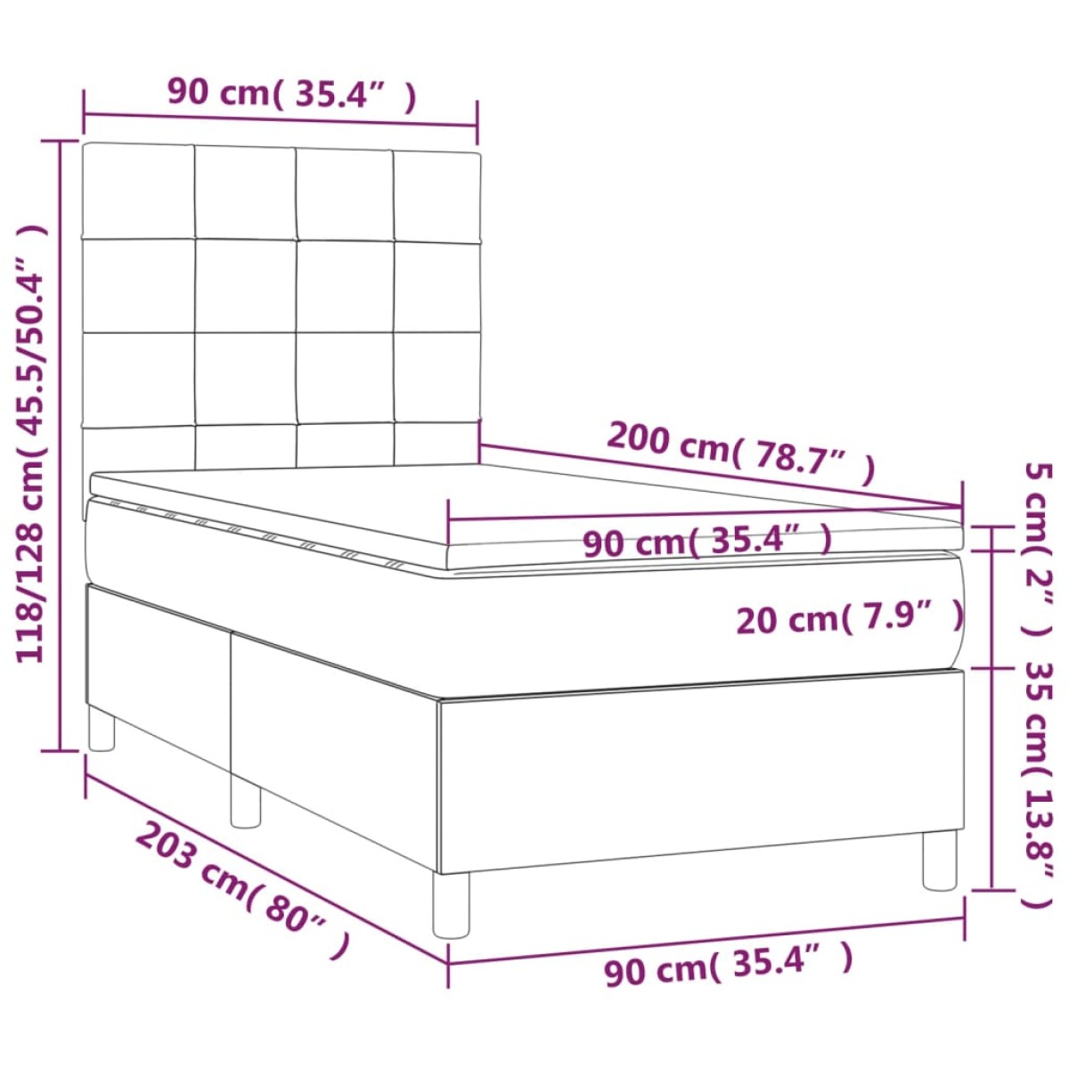 vidaXL Κρεβάτι Boxspring με Στρώμα Κρεμ 90x200 εκ.Υφασμάτινο