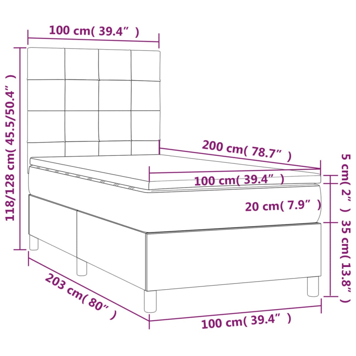 vidaXL Κρεβάτι Boxspring με Στρώμα Κρεμ 100 x 200 εκ. Υφασμάτινο