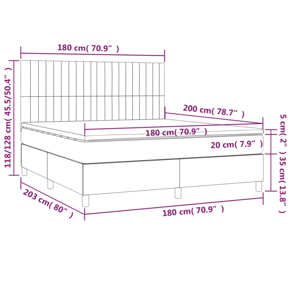 vidaXL Κρεβάτι Boxspring με Στρώμα Σκούρο Γκρι 180x200 εκ Υφασμάτιν