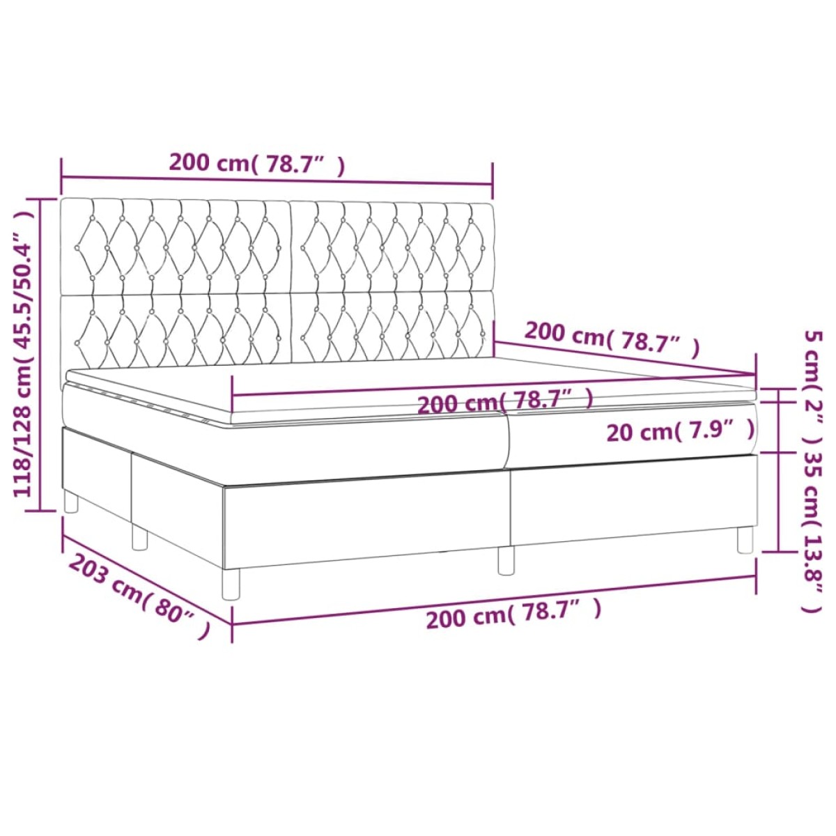 vidaXL Κρεβάτι Boxspring με Στρώμα Μαύρο 200x200 εκ. Υφασμάτινο