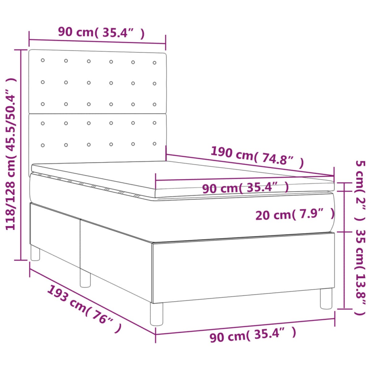 vidaXL Κρεβάτι Boxspring με Στρώμα Ανοιχτό Γκρι 90x190 εκ. Υφασμάτινο