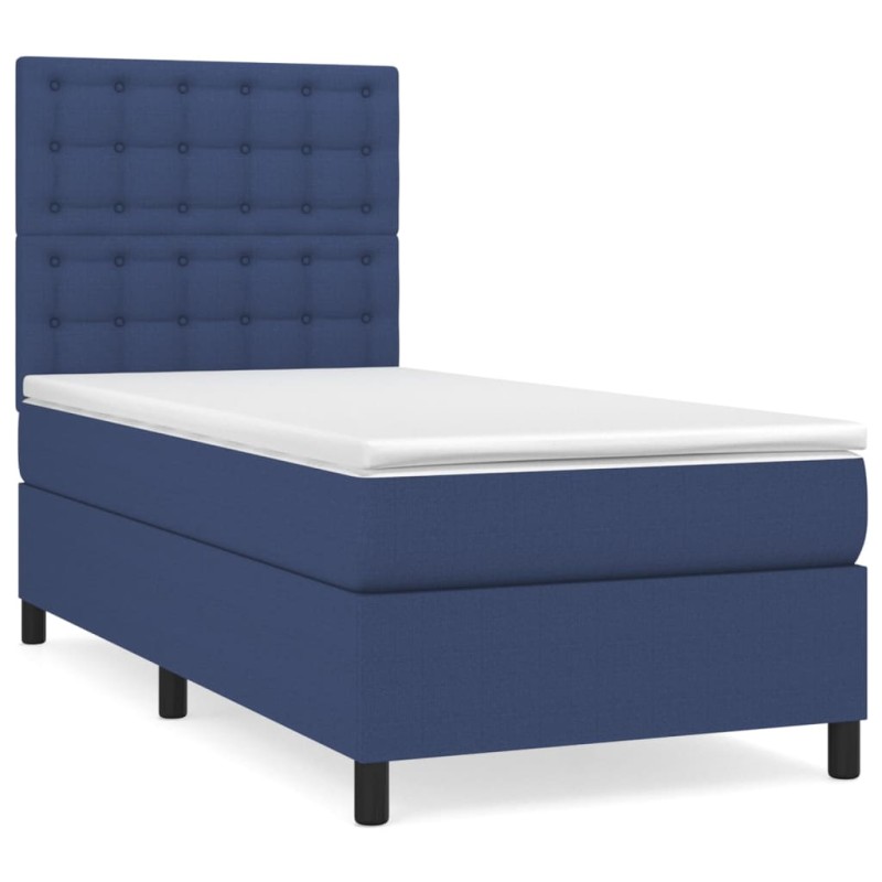 vidaXL Κρεβάτι Boxspring με Στρώμα Μπλε 90x200 εκ.Υφασμάτινο
