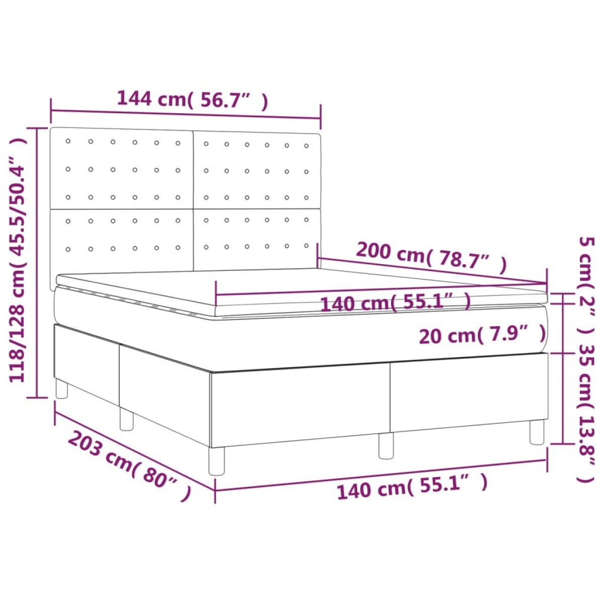 vidaXL Κρεβάτι Boxspring με Στρώμα Σκούρο Γκρι 140x200 εκ Υφασμάτινο