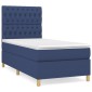 vidaXL Κρεβάτι Boxspring με Στρώμα Μπλε 90x200 εκ.Υφασμάτινο