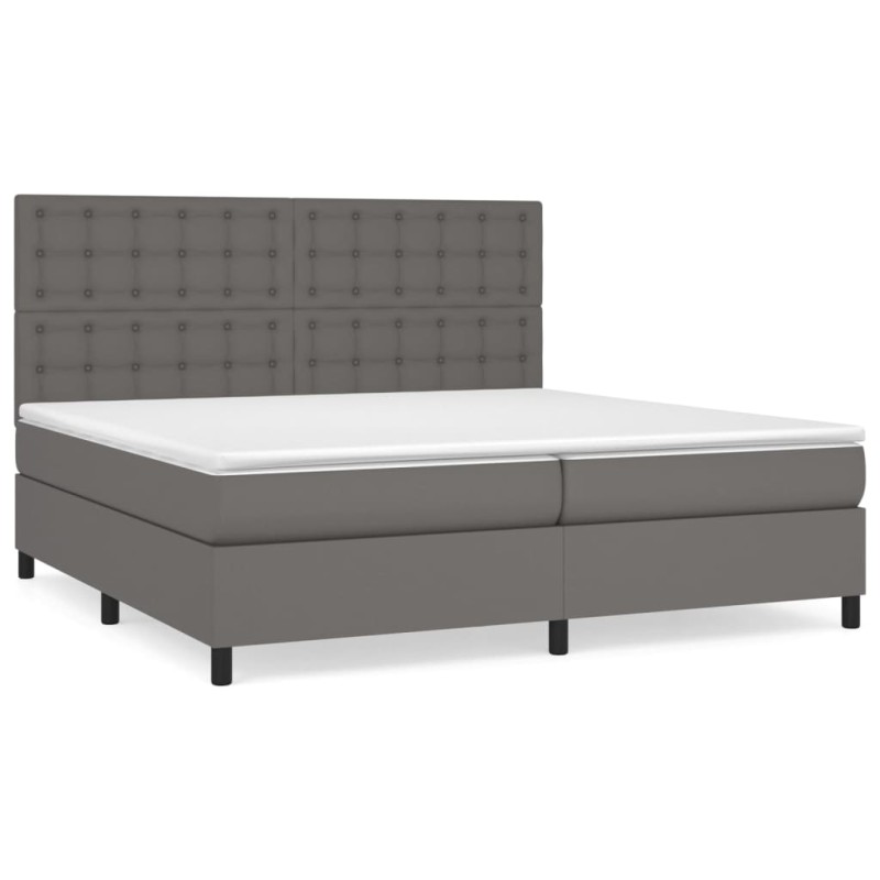 vidaXL Κρεβάτι Boxspring με Στρώμα Γκρι 200x200 εκ. Συνθετικό Δέρμα