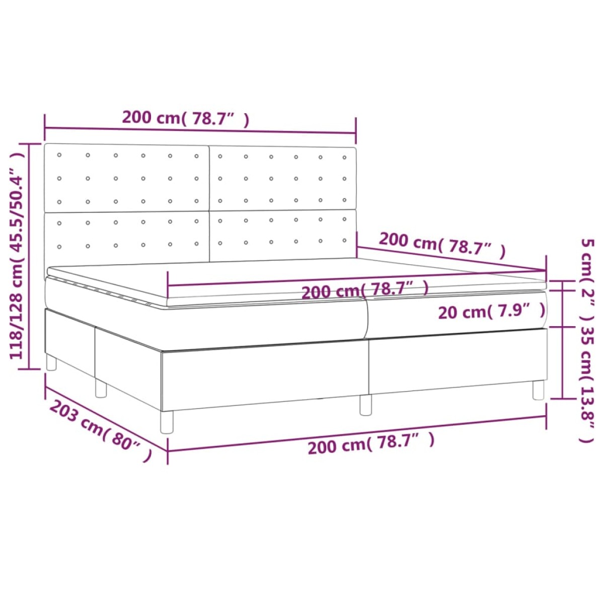 vidaXL Κρεβάτι Boxspring με Στρώμα Γκρι 200x200 εκ. Συνθετικό Δέρμα