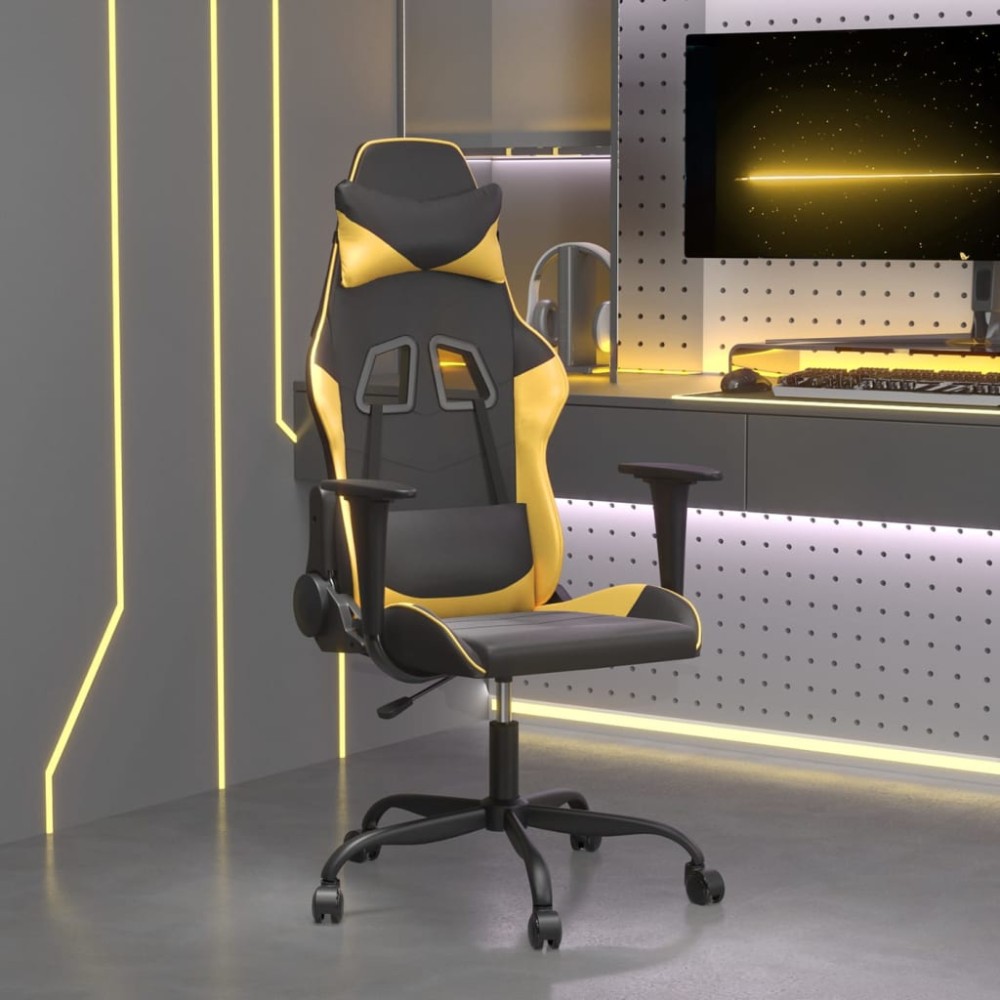 vidaXL Καρέκλα Gaming Μαύρο/Χρυσό από Συνθετικό Δέρμα