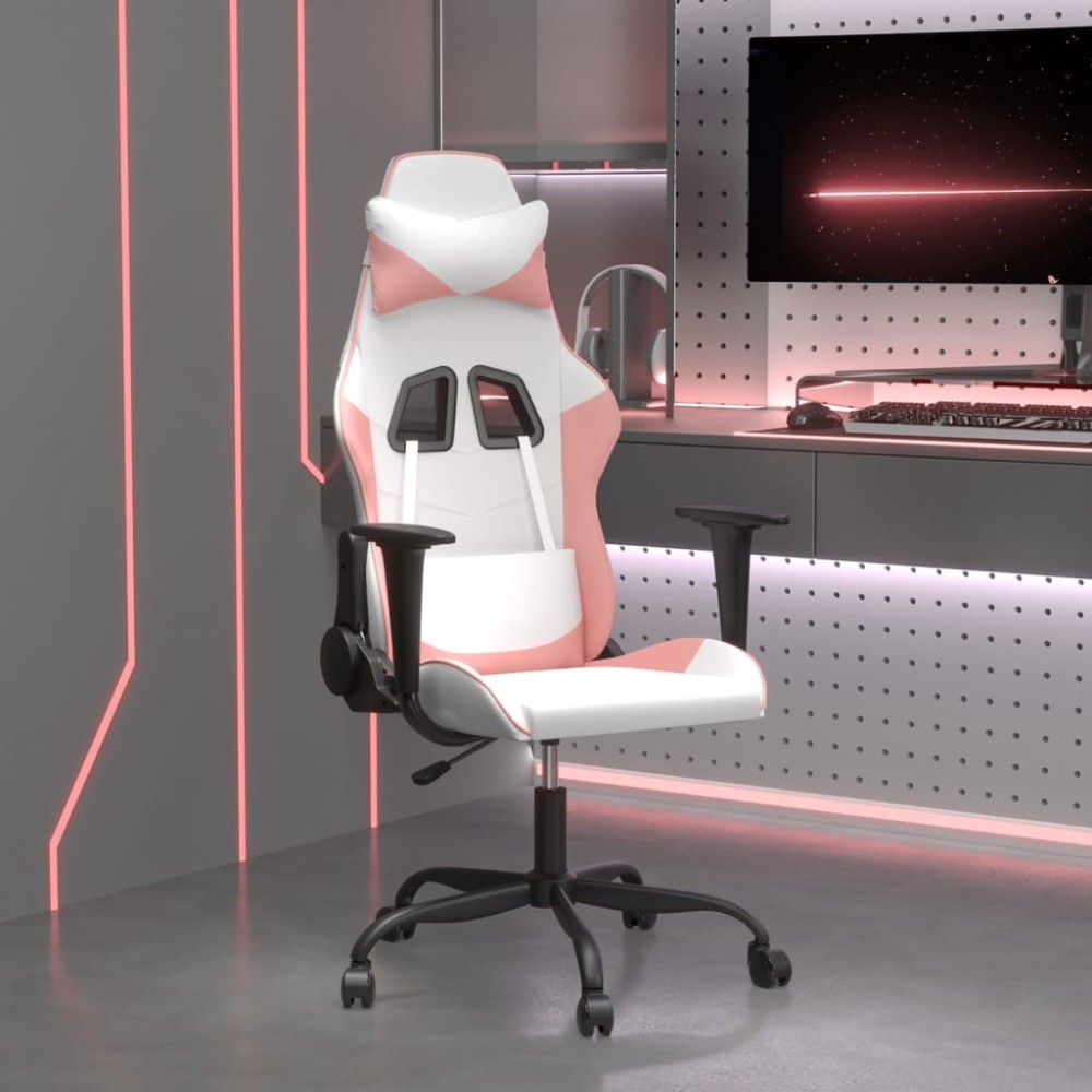 vidaXL Καρέκλα Gaming Λευκό και Ροζ από Συνθετικό Δέρμα
