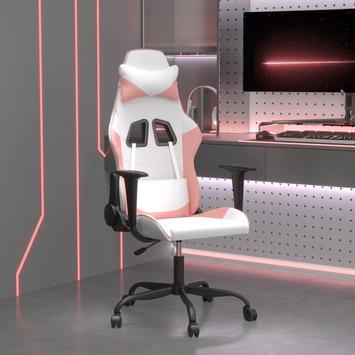 vidaXL Καρέκλα Gaming Λευκό και Ροζ από Συνθετικό Δέρμα