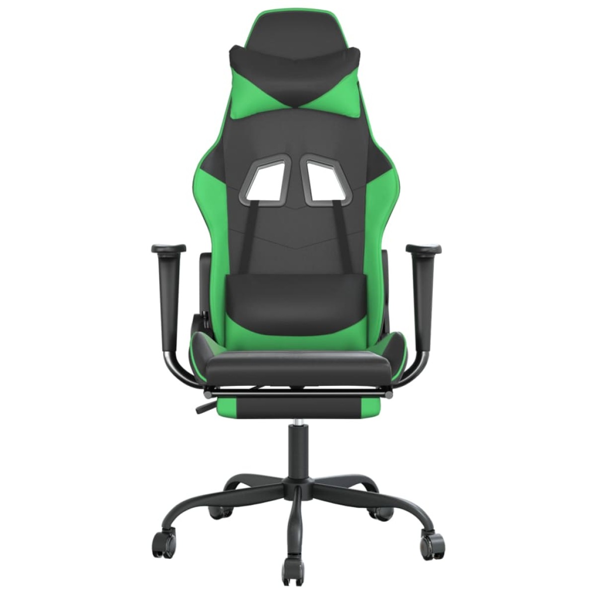 vidaXL Καρέκλα Gaming Μασάζ Υποπόδιο Μαύρο/Πράσινο από Συνθετικό Δέρμα