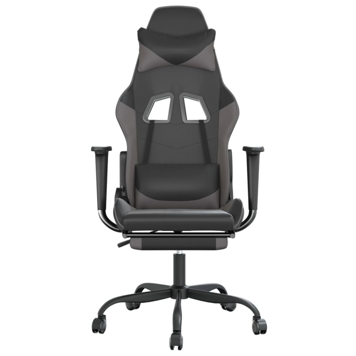 vidaXL Καρέκλα Gaming Μασάζ Υποπόδιο Μαύρο/Γκρι από Συνθετικό Δέρμα