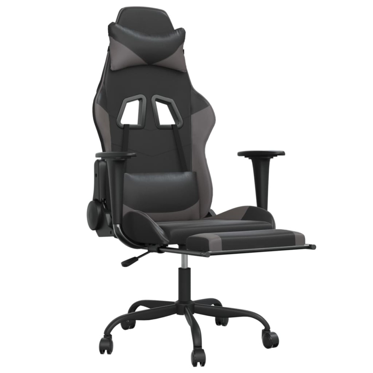 vidaXL Καρέκλα Gaming Μασάζ Υποπόδιο Μαύρο/Γκρι από Συνθετικό Δέρμα