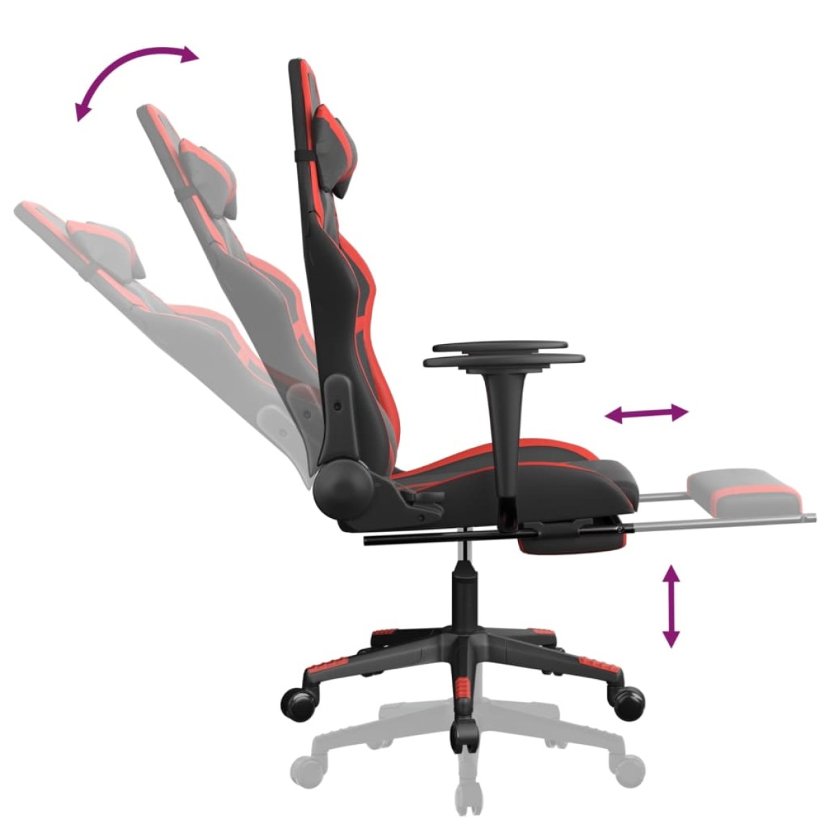 vidaXL Καρέκλα Gaming Μασάζ Υποπόδιο Μαύρο/Κόκκινο από Συνθετικό Δέρμα