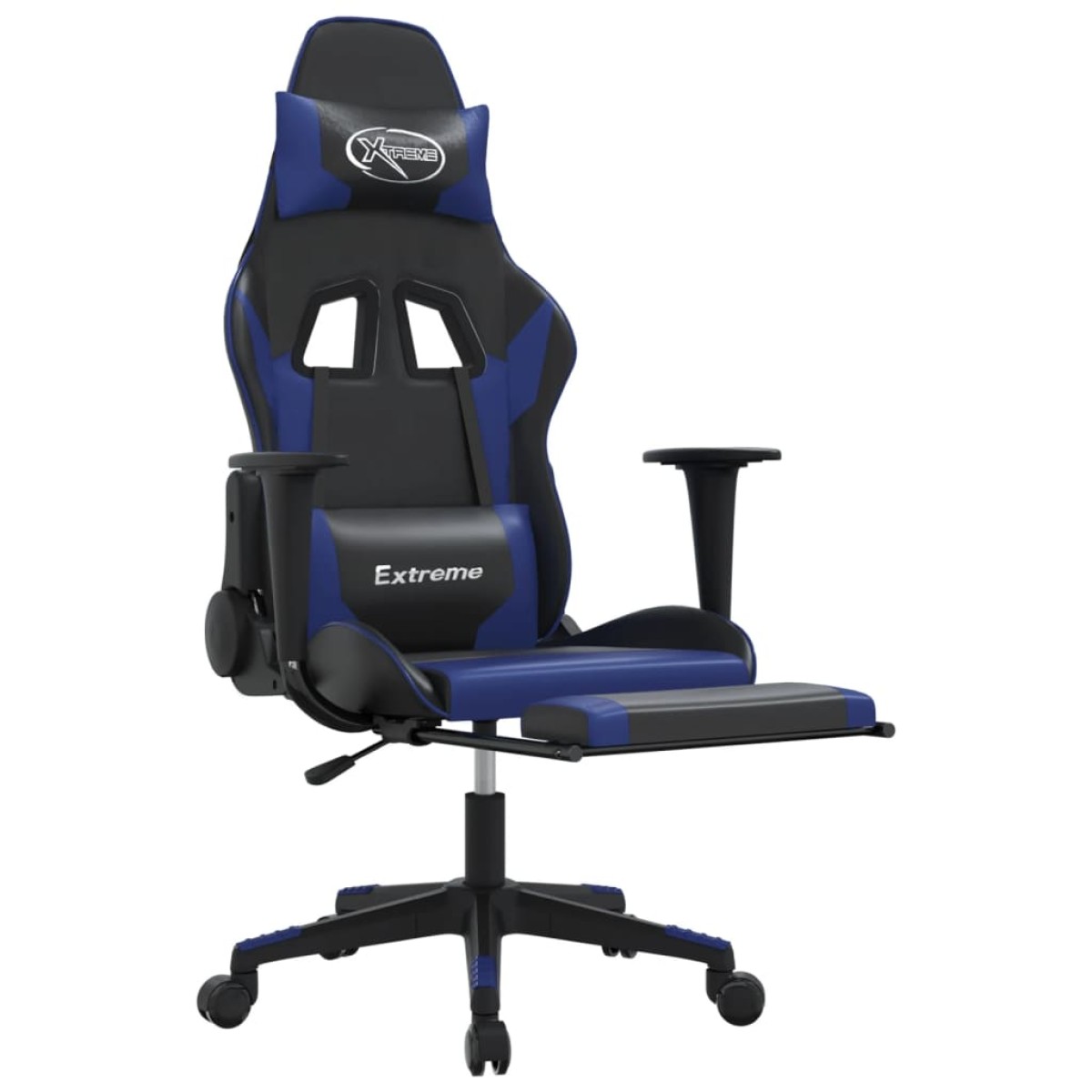 vidaXL Καρέκλα Gaming Μασάζ Υποπόδιο Μαύρο/μπλε από Συνθετικό Δέρμα