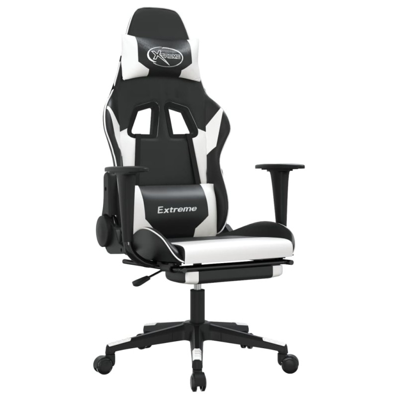 vidaXL Καρέκλα Gaming Μασάζ Υποπόδιο Μαύρο/Λευκό από Συνθετικό Δέρμα