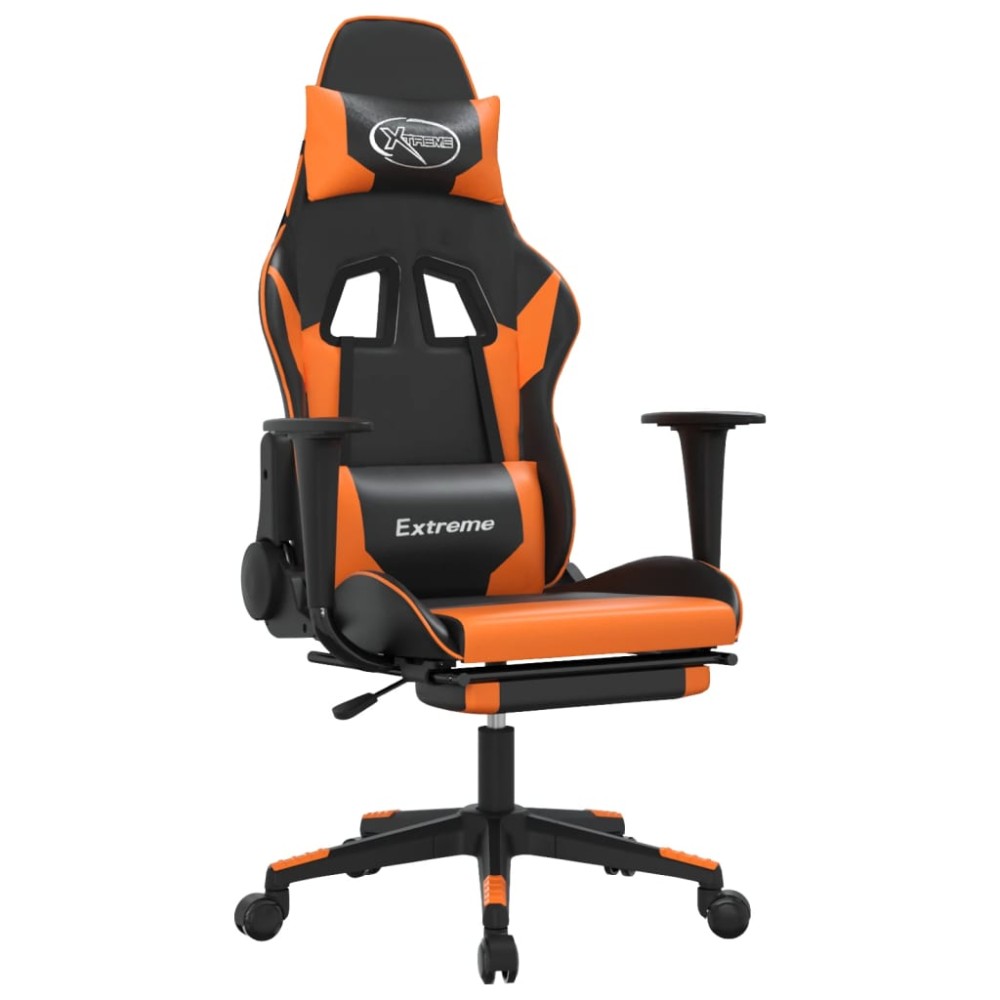 vidaXL Καρέκλα Gaming Μασάζ Υποπόδιο Μαύρο/Πορτοκαλί Συνθετικό Δέρμα