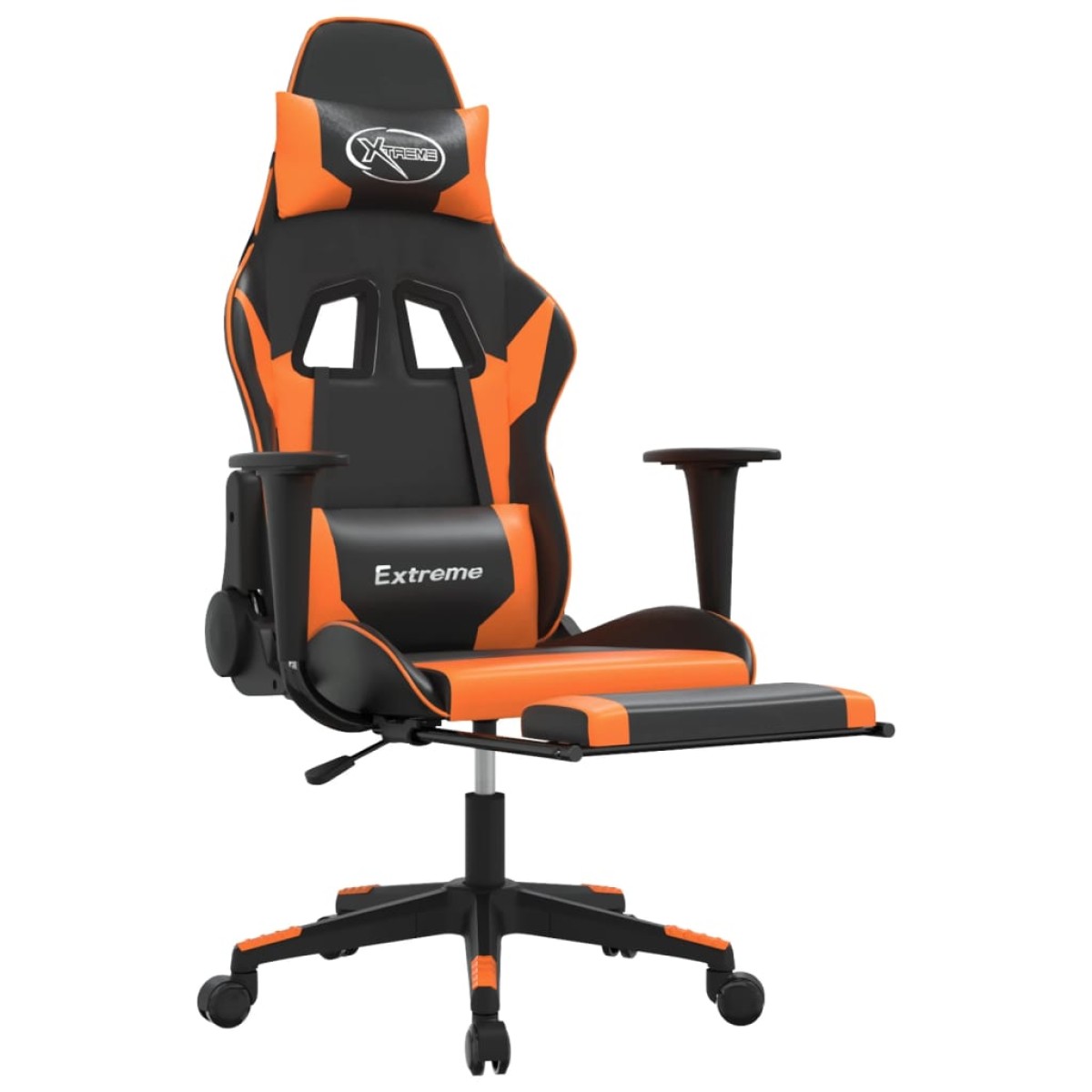 vidaXL Καρέκλα Gaming Μασάζ Υποπόδιο Μαύρο/Πορτοκαλί Συνθετικό Δέρμα