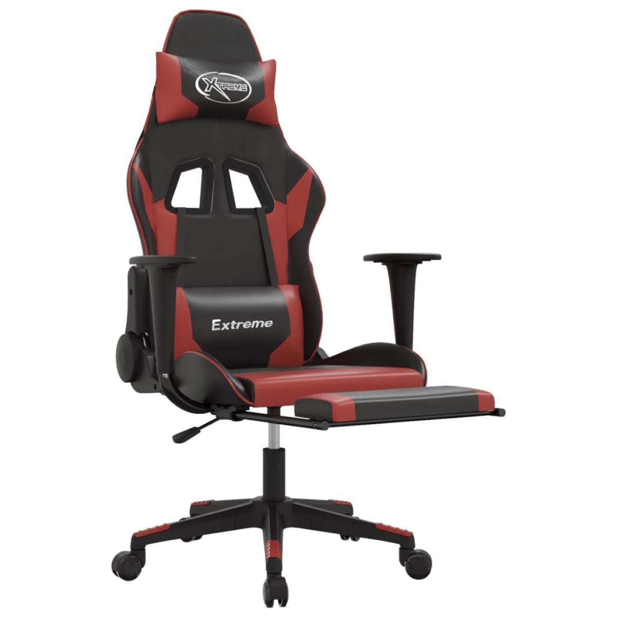 vidaXL Καρέκλα Gaming Μασάζ Υποπόδιο Μαύρο/Μπορντό από Συνθετικό Δέρμα