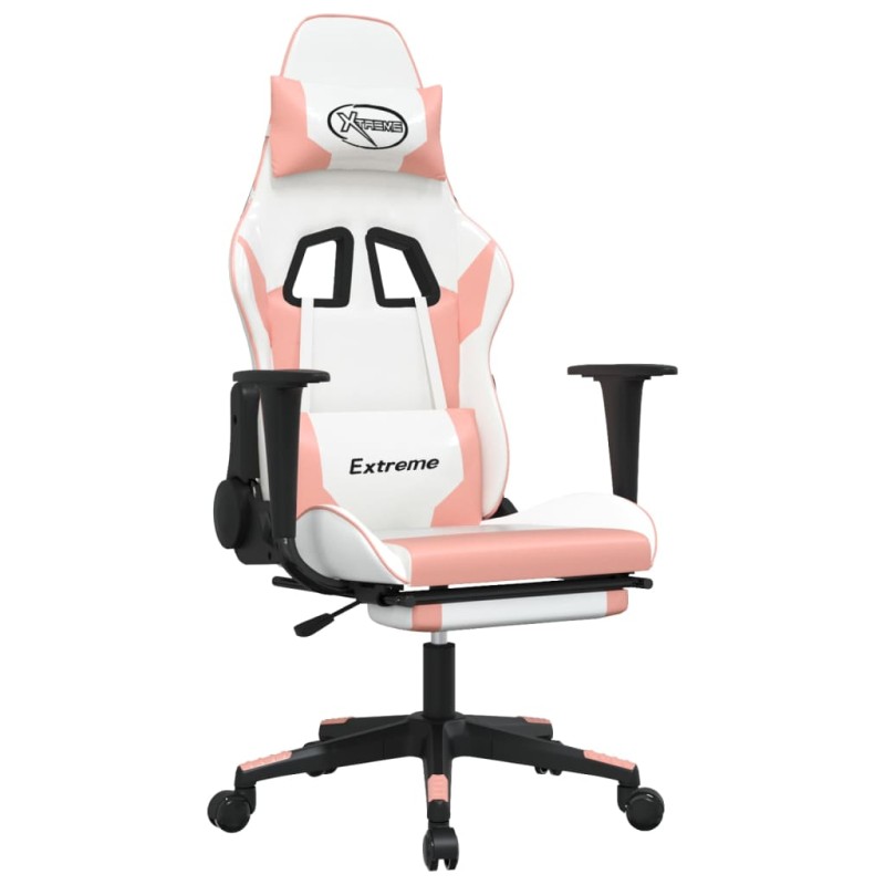 vidaXL Καρέκλα Gaming με Υποπόδιο Λευκό και Ροζ από Συνθετικό Δέρμα