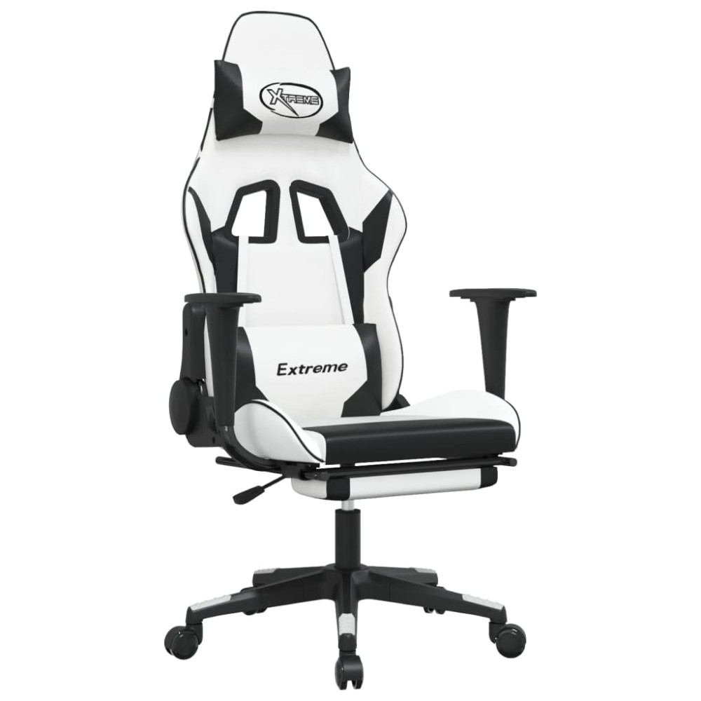 vidaXL Καρέκλα Gaming με Υποπόδιο Λευκό και Μαύρο από Συνθετικό Δέρμα