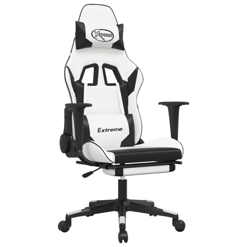 vidaXL Καρέκλα Gaming με Υποπόδιο Λευκό και Μαύρο από Συνθετικό Δέρμα