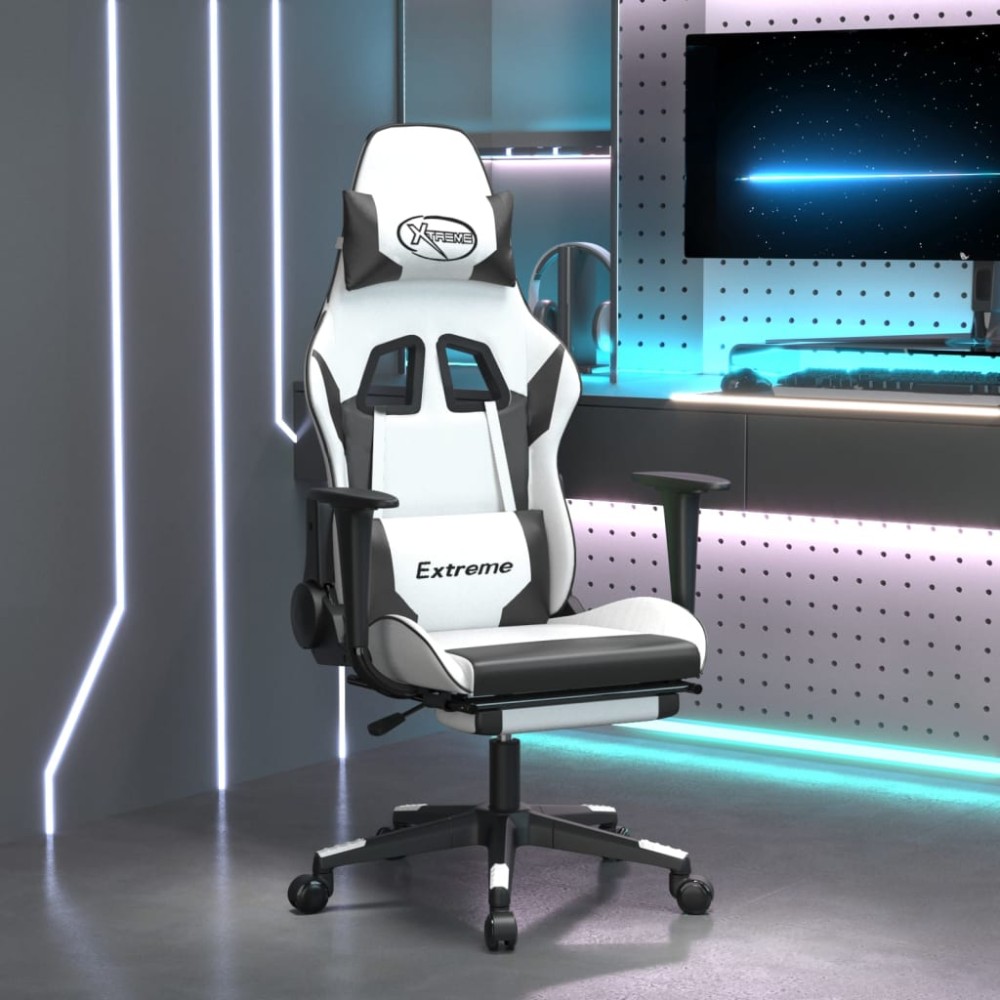 vidaXL Καρέκλα Gaming με Υποπόδιο Λευκό και Μαύρο από Συνθετικό Δέρμα