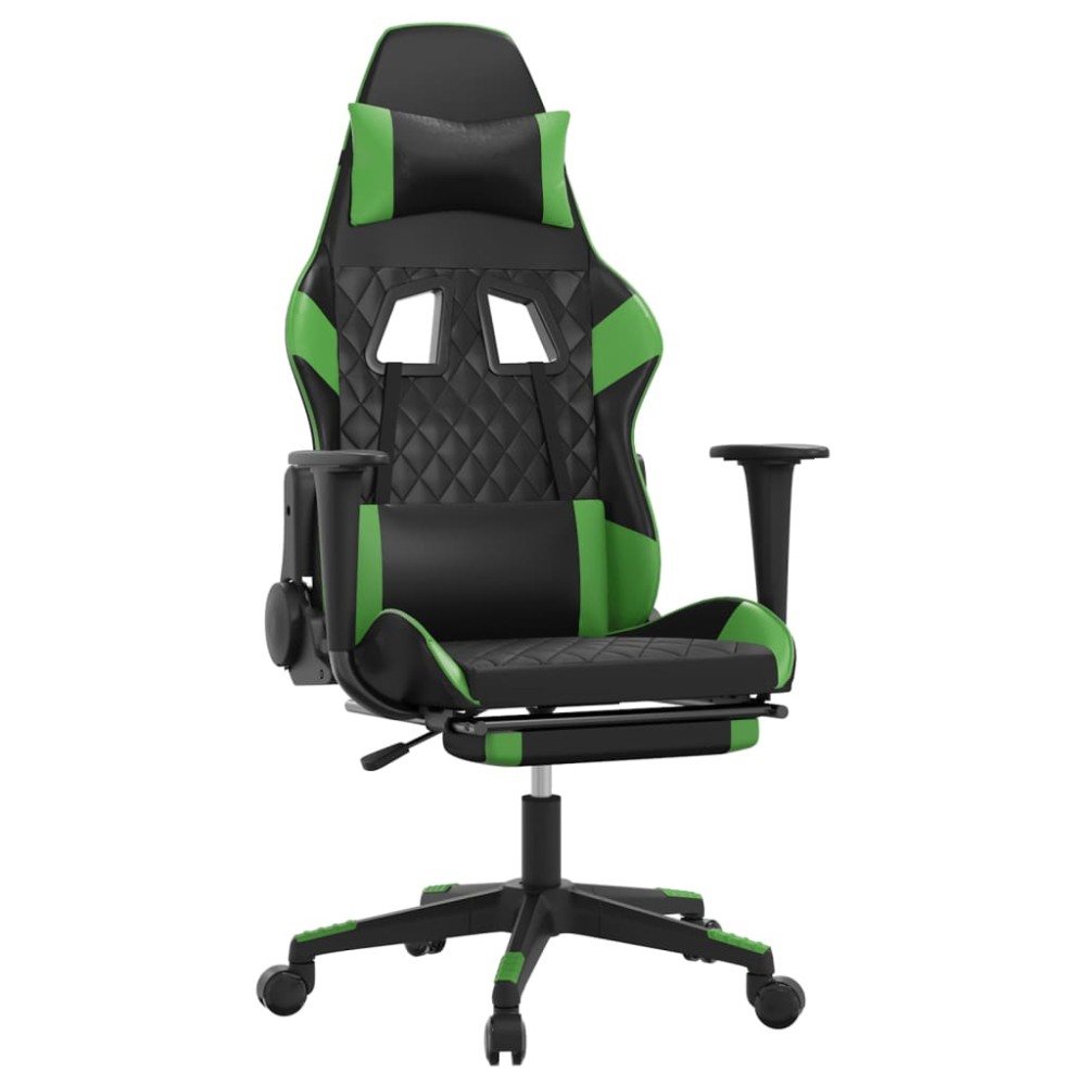 vidaXL Καρέκλα Gaming Μασάζ Υποπόδιο Μαύρο/Πράσινο από Συνθετικό Δέρμα