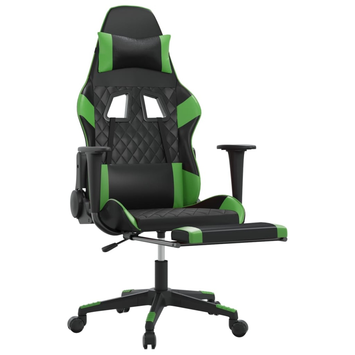 vidaXL Καρέκλα Gaming Μασάζ Υποπόδιο Μαύρο/Πράσινο από Συνθετικό Δέρμα