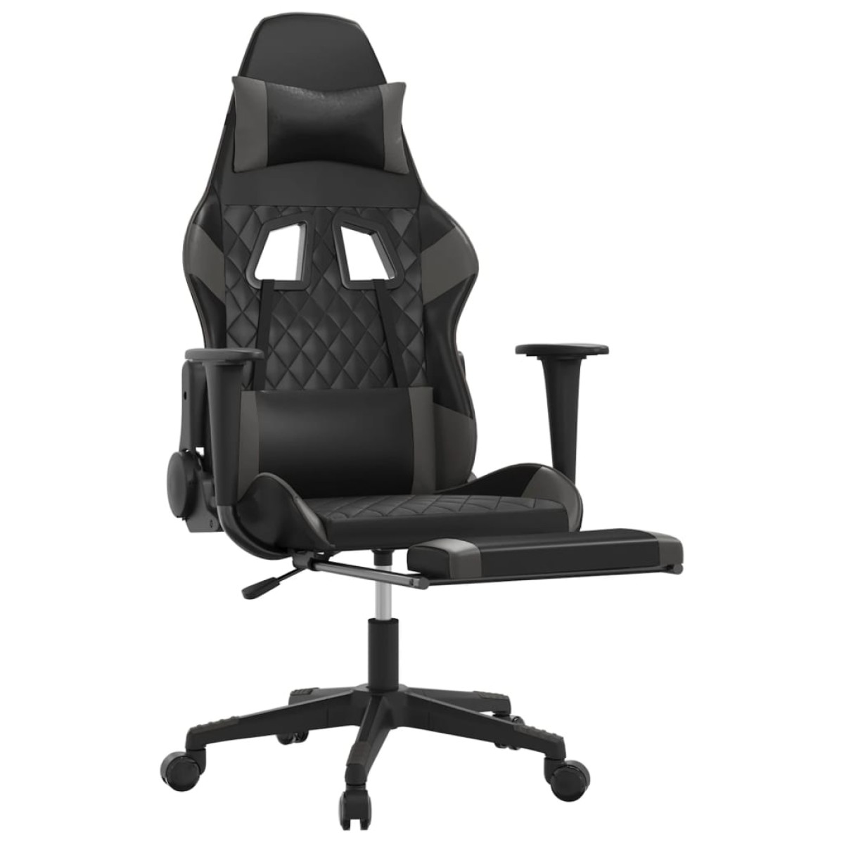 vidaXL Καρέκλα Gaming Μασάζ Υποπόδιο Μαύρο/Γκρι από Συνθετικό Δέρμα