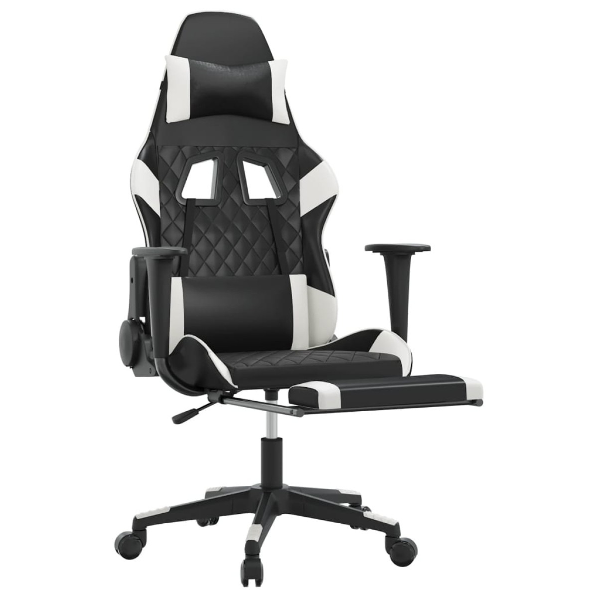 vidaXL Καρέκλα Gaming Μασάζ Υποπόδιο Μαύρο/Λευκό από Συνθετικό Δέρμα