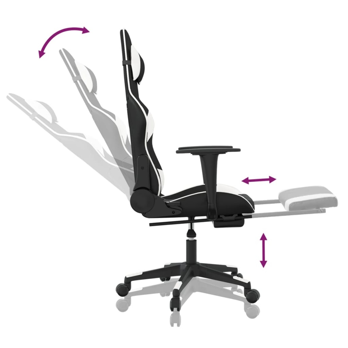 vidaXL Καρέκλα Gaming Μασάζ Υποπόδιο Μαύρο/Λευκό από Συνθετικό Δέρμα