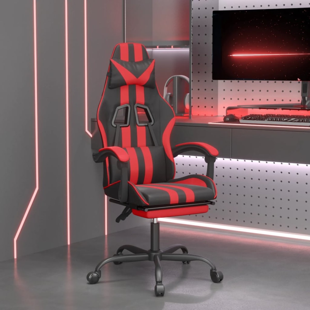 vidaXL Καρέκλα Gaming Μασάζ Υποπόδιο Μαύρο/Κόκκινο από Συνθετικό Δέρμα