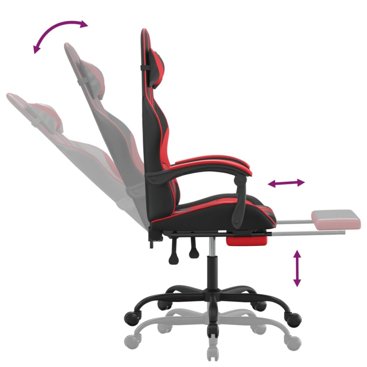 vidaXL Καρέκλα Gaming Μασάζ Υποπόδιο Μαύρο/Κόκκινο από Συνθετικό Δέρμα