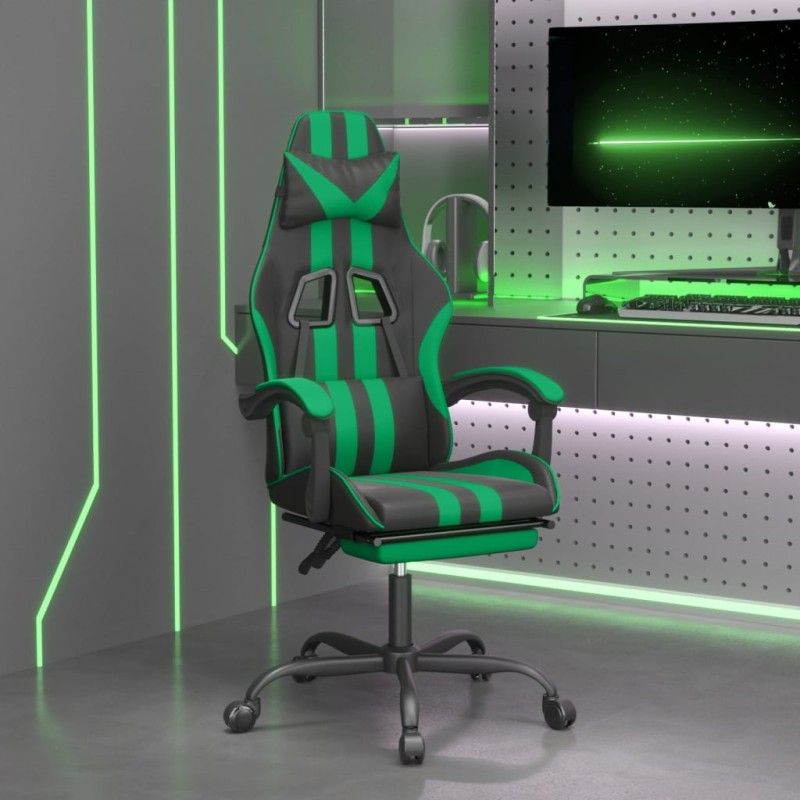 vidaXL Καρέκλα Gaming Μασάζ Υποπόδιο Μαύρο/Πράσινο από Συνθετικό Δέρμα
