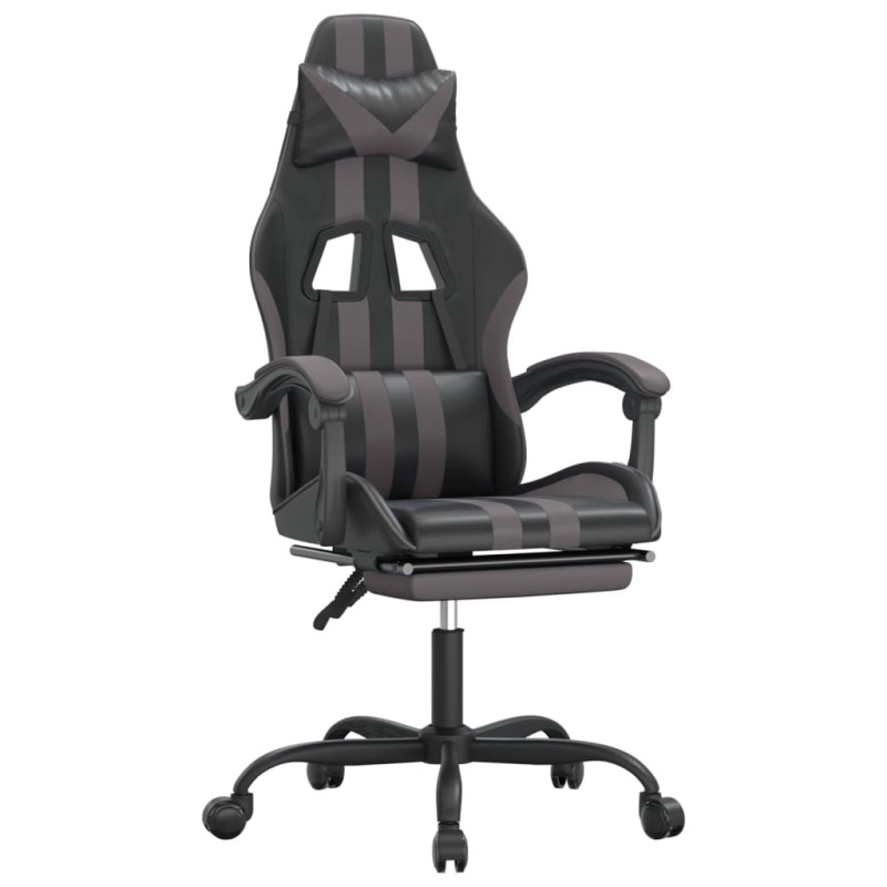 vidaXL Καρέκλα Gaming Μασάζ Υποπόδιο Μαύρο/Γκρι από Συνθετικό Δέρμα