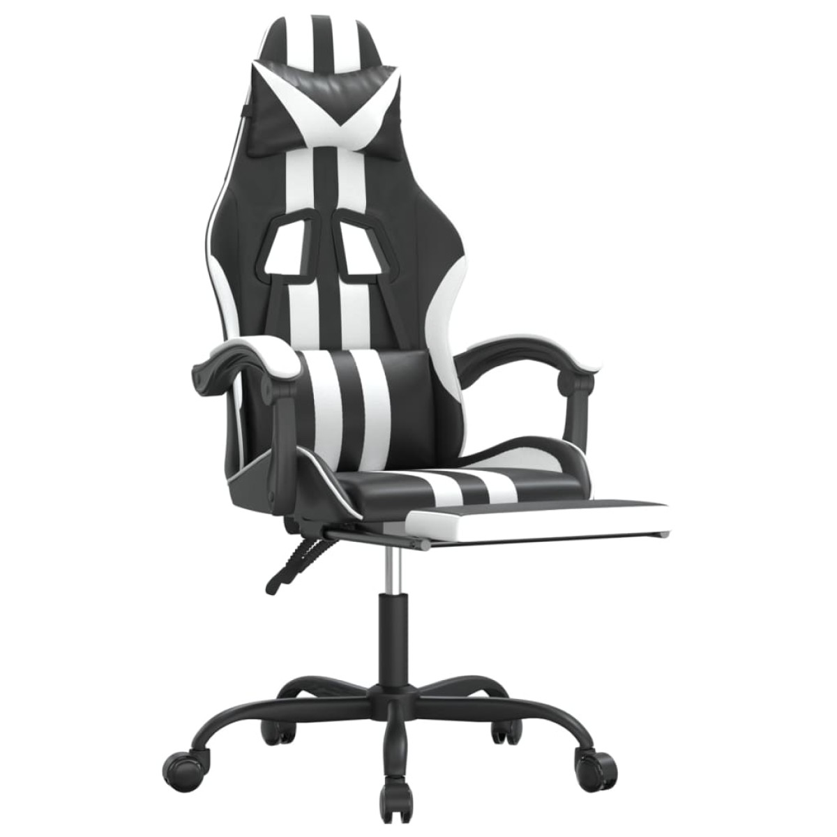 vidaXL Καρέκλα Gaming Μασάζ Υποπόδιο Μαύρο/Λευκό από Συνθετικό Δέρμα