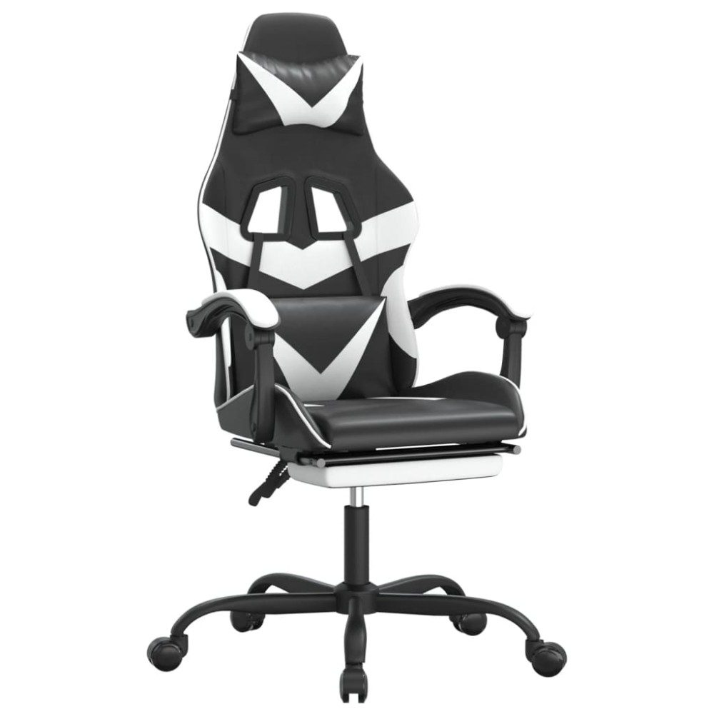 vidaXL Καρέκλα Gaming Μασάζ Υποπόδιο Μαύρο/Λευκό από Συνθετικό Δέρμα