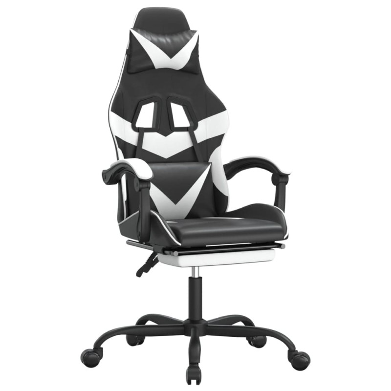 vidaXL Καρέκλα Gaming Μασάζ Υποπόδιο Μαύρο/Λευκό από Συνθετικό Δέρμα
