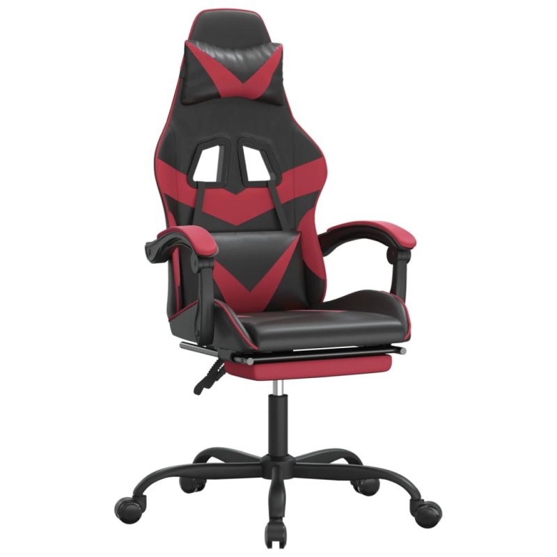 vidaXL Καρέκλα Gaming Μασάζ Υποπόδιο Μαύρο/Μπορντό από Συνθετικό Δέρμα