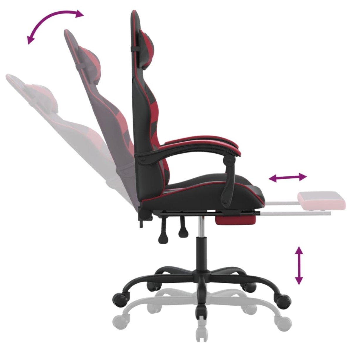 vidaXL Καρέκλα Gaming Μασάζ Υποπόδιο Μαύρο/Μπορντό από Συνθετικό Δέρμα