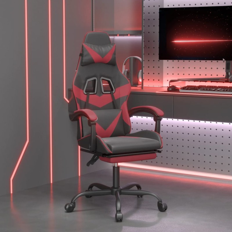 vidaXL Καρέκλα Gaming Μασάζ Υποπόδιο Μαύρο/Μπορντό από Συνθετικό Δέρμα