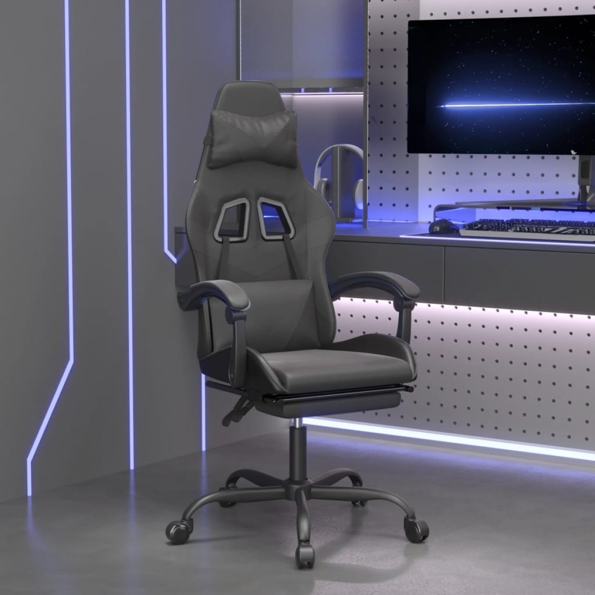 vidaXL Καρέκλα Gaming Μασάζ Υποπόδιο Μαύρο από Συνθετικό Δέρμα