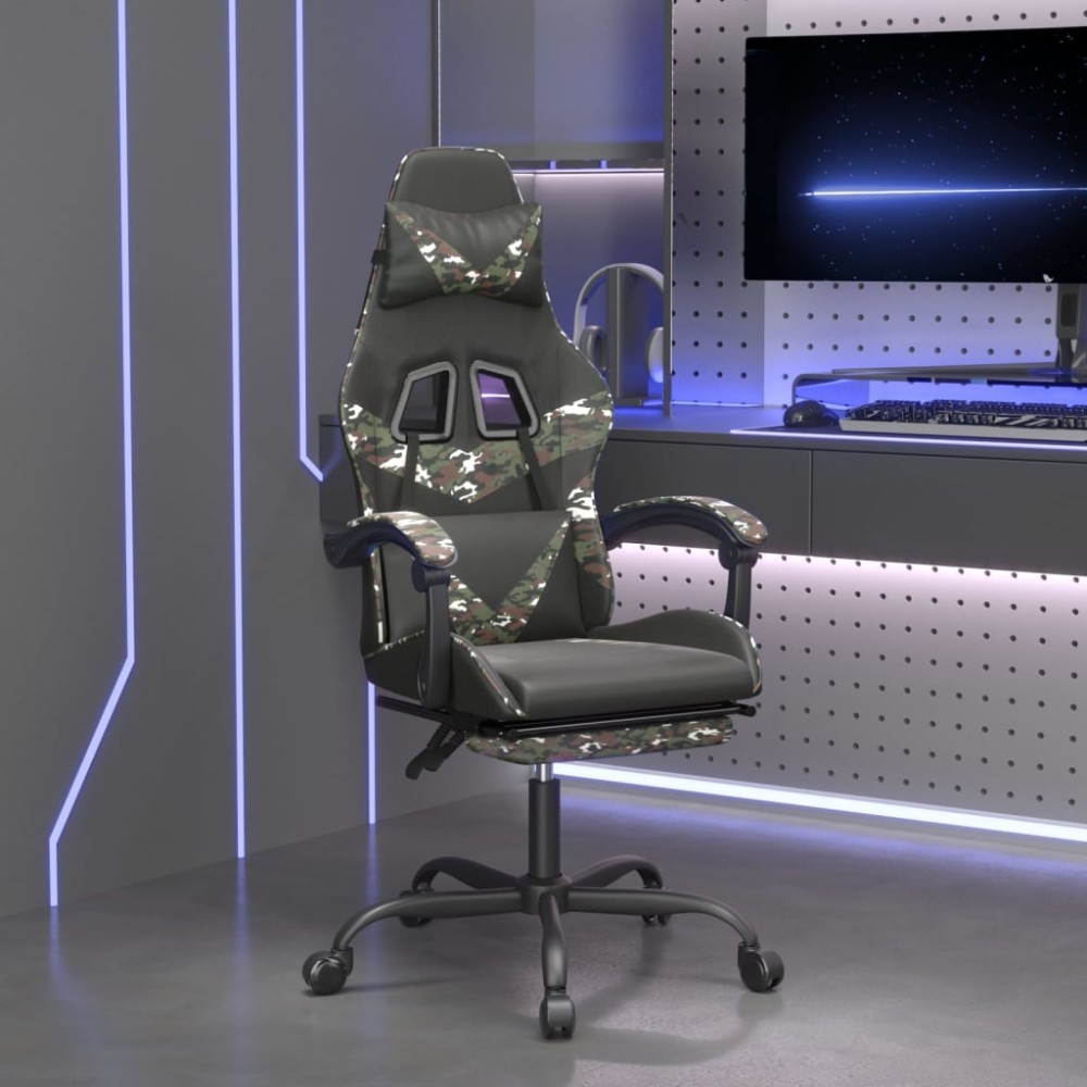 vidaXL Καρέκλα Gaming Μασάζ Υποπόδιο Μαύρο/Παραλλαγή Συνθετικό Δέρμα
