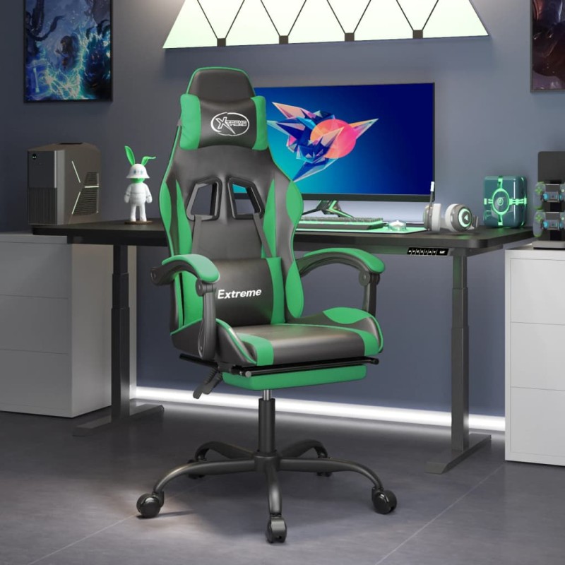 vidaXL Καρέκλα Gaming Μασάζ Υποπόδιο Μαύρο/Πράσινο από Συνθετικό Δέρμα