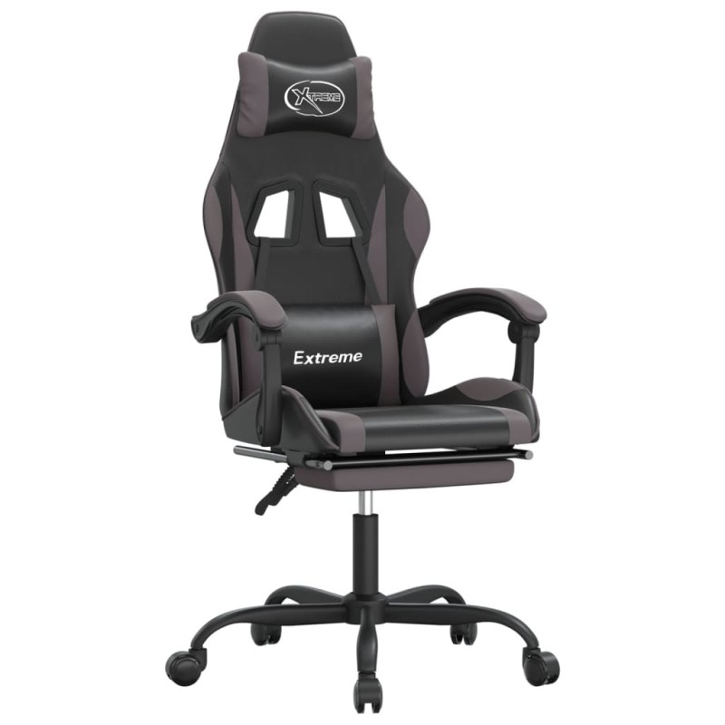 vidaXL Καρέκλα Gaming Μασάζ Υποπόδιο Μαύρο/Γκρι από Συνθετικό Δέρμα