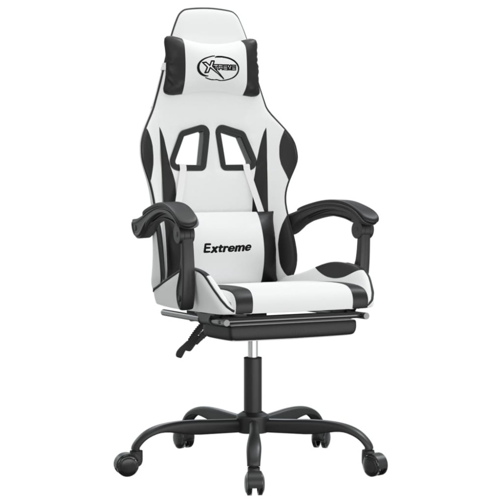 vidaXL Καρέκλα Gaming με Υποπόδιο Λευκό και Μαύρο από Συνθετικό Δέρμα